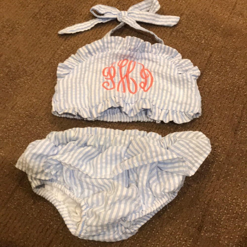 Seersucker girls bathing suit